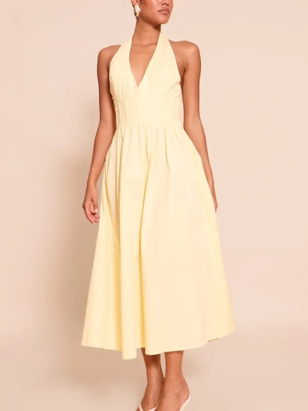 Butter Yellow Halter Midi Dress